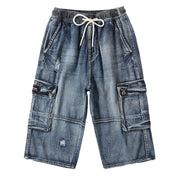 2020 Summer New Men Jeans Cargo Shorts Fashion Casual Elasticated Waist Stretch Big Pocket Cropped Jean Male Brand