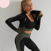 2 PC Long Sleeve Gym Cropped Top Seamless Leggings Yoga Set Workout Clothes Women Sport Suit Fitness Set Sports Bra Sportswear
