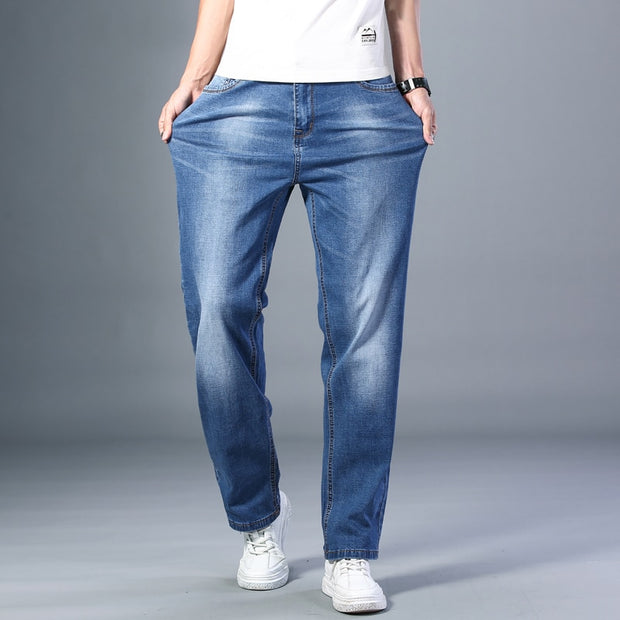 MenThin Straight-leg Loose Jeans Classic Style  Advanced Stretch Baggy Pants