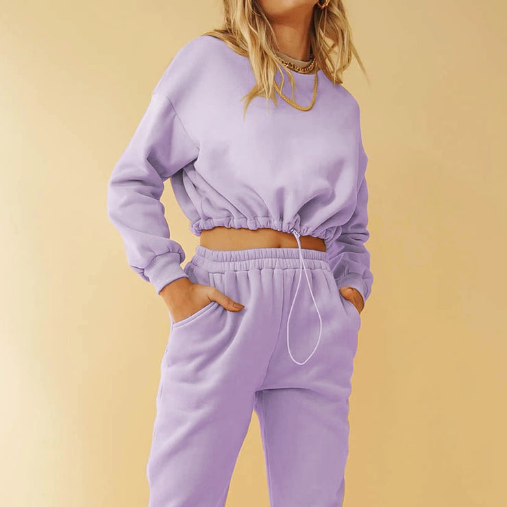 Conjuntos De Muje Tracksuit Sweatpants Sets Pullover Two Piece Pants  Set Women Crop Tops Suits Autumn Solid Cotton Lounge Wear