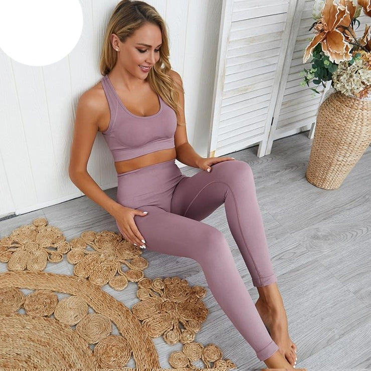 2 Piece Gym Set Workout Clothes for Women Seamless Set Sports Bra and Leggings Yoga Set Fitness Sports Suit Athletic Sportswear