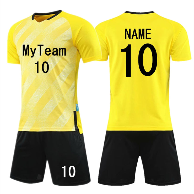 Youth Adult Soccer Jersey Set Short Sleeve Football Clothes Twill Shirt Pocket Shorts Comprehensive Training Suit Team Uniform