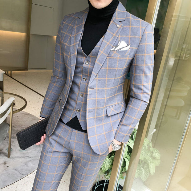 New Style Suit Men's, Slim Fit Korean-style Handsome England Youth Casual Three-piece Set, 3 Piece Suits Men
