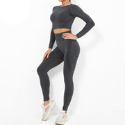 Seamless Yoga Set Fitness Clothes Gym Set Workout Women Long Sleeve Shirts and High Waist Leggings Sports Suit Crop Tops Pants