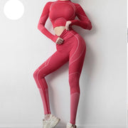 2pcs Seamless Set Women Sport Suit Gymwear Yoga Set Workout Clothes Long Sleeve Fitness Crop Top High Waist Leggings Sports Wear