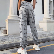 InstaHot sweatpant women sexy letter printed summer 2020 trousers cotton high waist elastic cargo pants casual streetwear jogger