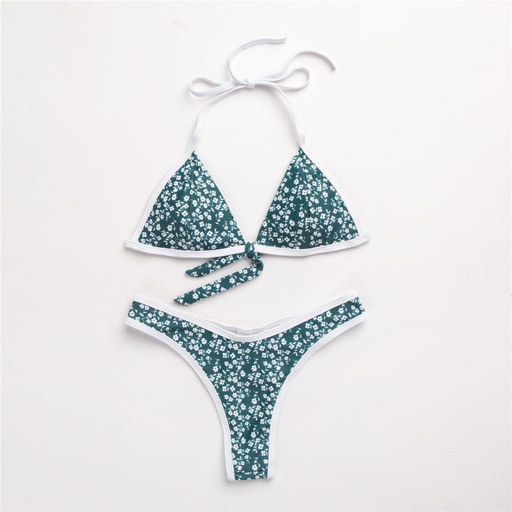 Sexy Floral Thong Brazilian Bikini Micro 2020 High Cut Tie Front Swimsuit White Rim Women Swimwear Beach Wear Swim Bathing Suit