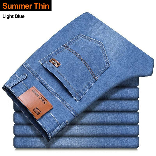 Brother Wang Men's Fashion Business Jeans Classic Style Casual Stretch Slim Jean Pants Male Brand Denim Trousers Black Blue