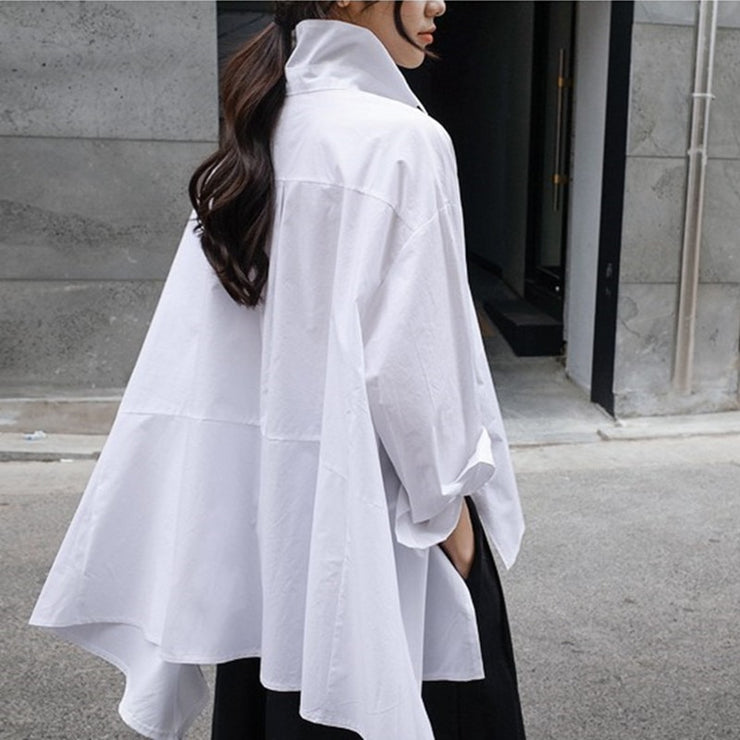 [EAM] 2020 New Spring Autumn Lapel Long Sleeve White Back Long Loose Big Size Irregular Shirt Women Blouse Fashion Tide JU847