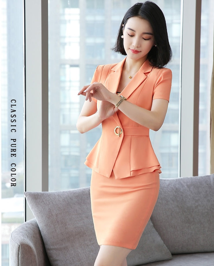 Formal Uniform Styles Blazers Suits Two Piece With Tops and Skirt For Ladies Office Work Wear Professional Summer Blazer Sets