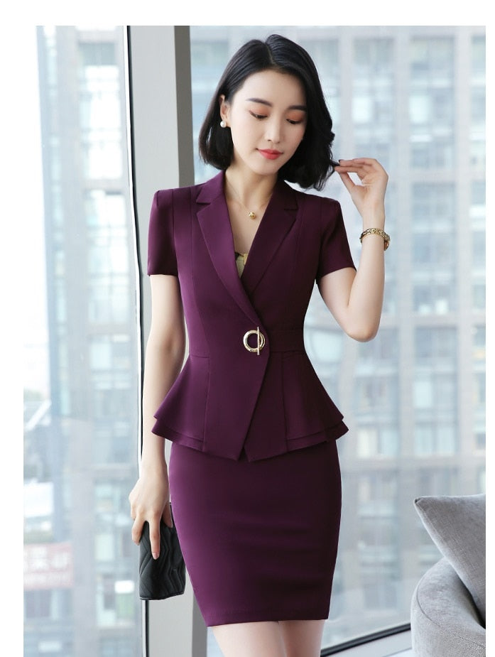 Formal Uniform Styles Blazers Suits Two Piece With Tops and Skirt For Ladies Office Work Wear Professional Summer Blazer Sets
