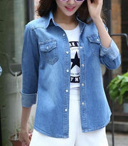 2020 Solid Women Shirt Blue Cotton Blusas Female Tops Korean Casual Long Sleeve Women's Denim Shirt Camisa Jeans Feminina C323