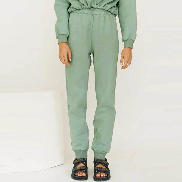 Conjuntos De Muje Tracksuit Sweatpants Sets Pullover Two Piece Pants  Set Women Crop Tops Suits Autumn Solid Cotton Lounge Wear
