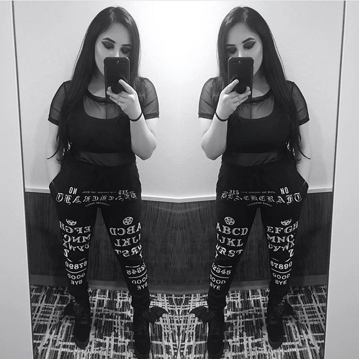 InstaHot Black Gothic Punk Letter Printed Legging Tapered Carrot Pants 5%Spandex Streetwear Women  Cotton Jogger Casual Trousers