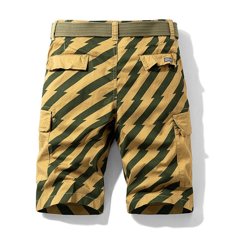 Luulla Summer New Fashion Men Print Pattern Cotton Cargo Shorts Men Casual Loose Fit  Mutil Pockets Striped Shorts Men Legwear