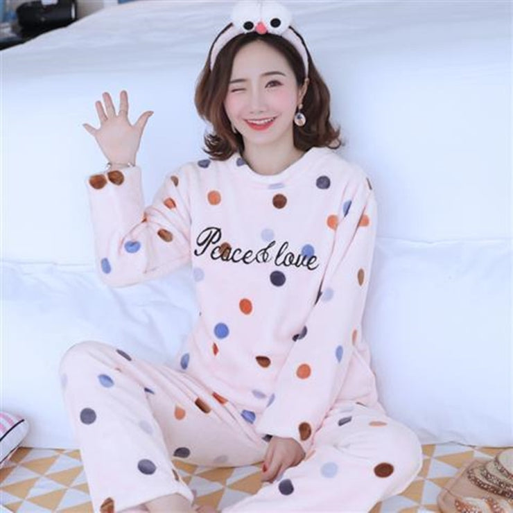Winter Women's Warm Sleepwear Cartoon Sweet Pajamas Set Soft Flannel Top Pyjamas Long Pant Casual Mom 2020 Homewear Big Size Pjs