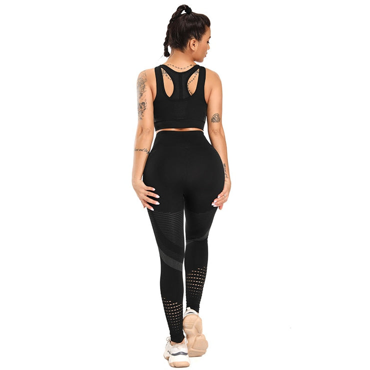 2 Piece Sports Set Women Seamless Yoga Set Workout Clothes Sports Suit Fitness Set Sports Bra High Waist Leggings Sportswear