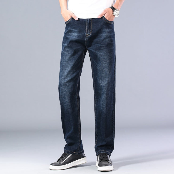 MenThin Straight-leg Loose Jeans Classic Style  Advanced Stretch Baggy Pants