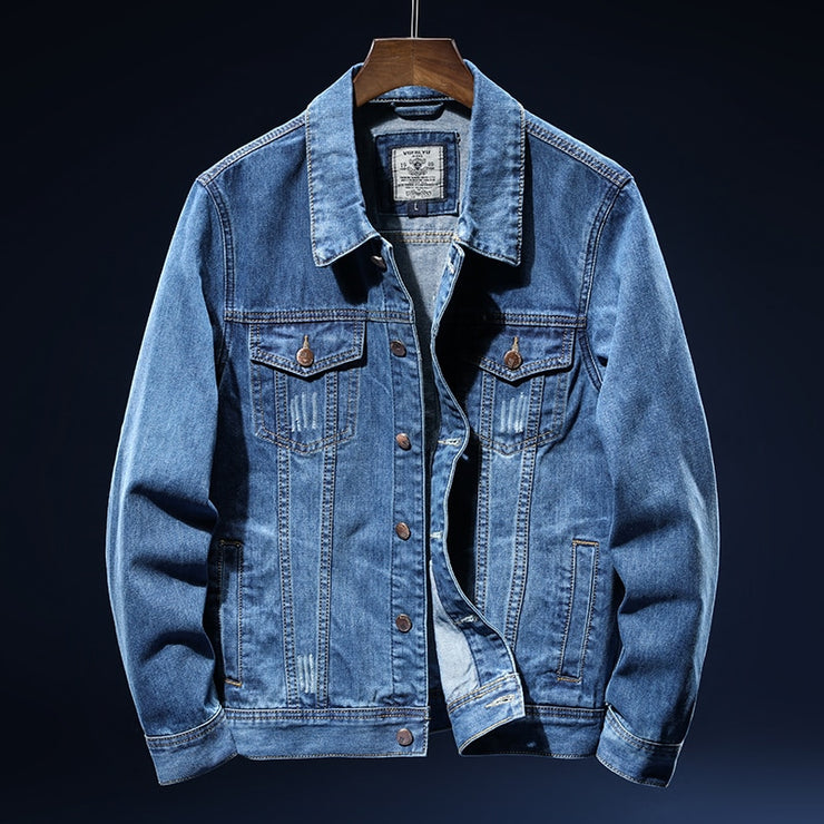 2020 New Autumn Men's Blue Casual Denim Jacket Fashion Classic Style Cotton Elasticity Denim Coat Male Brand Clothes