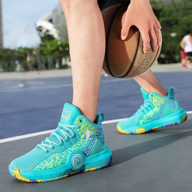 Men Basketball Training Shoes Green PU Leather Women Sport Trainers Unisex Boy Girl Street Basketball Boots Anti-Slippery