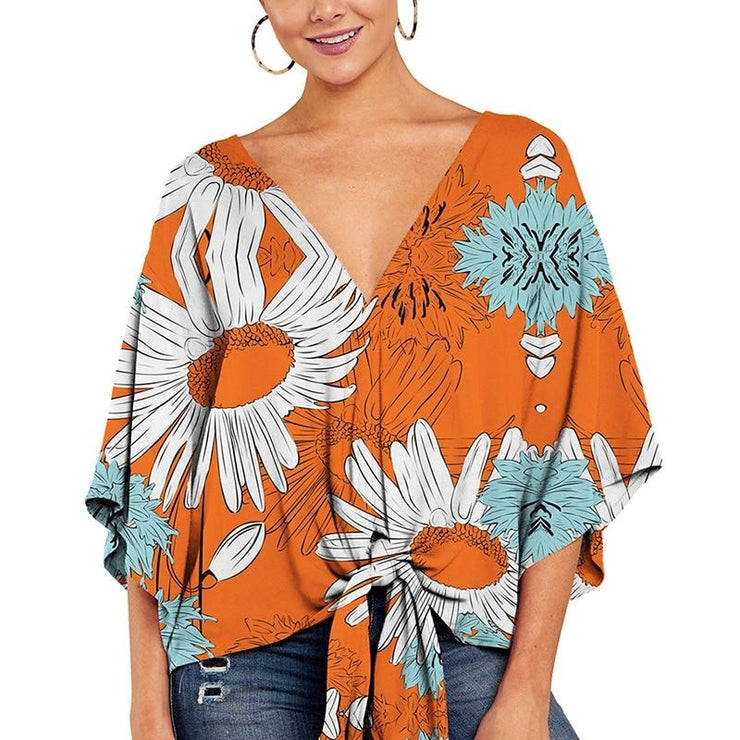 Summer Elegant Office Blouse Women Clothes V-neck 3/4 Sleeve Floral Print Streetwear Shirts Womens And Blouses Plus Size Tops