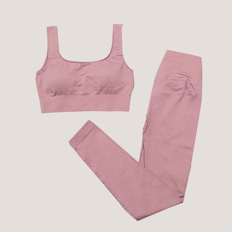 Peeli Ribbed Seamless Yoga Set Sport Suit Workout Clothes for Women Long Sleeve Gym Crop Top High Waist Leggings Fitness Set
