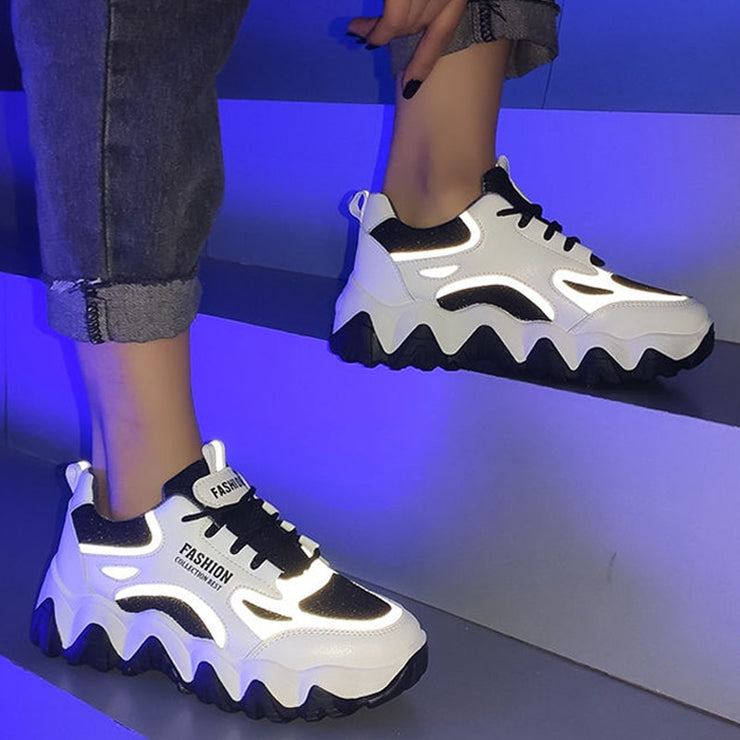 2020 Women Sneakers Vulcanize Shoes New Female Black White Platform Thick Sole Running Casual Shoe Woman Sport Shoes