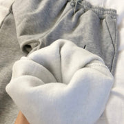 Mooirue Winter Women Harem Pants Stripes Embroidery Gray Black Fleece Pants Bottom