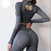 2pcs Seamless Set Women Sport Suit Gymwear Yoga Set Workout Clothes Long Sleeve Fitness Crop Top High Waist Leggings Sports Wear