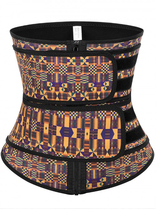 Women Waist Control African Print Latex Waist Trainer Double-Belt Comfort