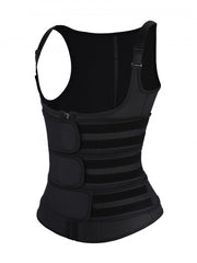 Women Black Latex Vest Shaper Adjustable Strap Zipper Abdominal Control