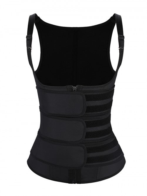 Women Black Latex Vest Shaper Adjustable Strap Zipper Abdominal Control