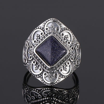 Vintage Blue Sandstone Gemstone Rings Mens