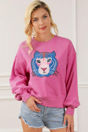 Tiger Embroidered Drop Shoulder Sweatshirt