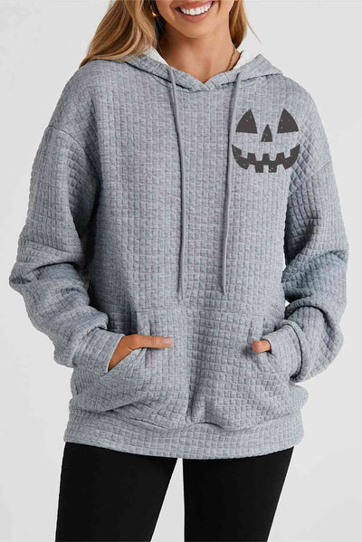 Pumpkin Face Graphic Drawstring Hoodie with Pocket