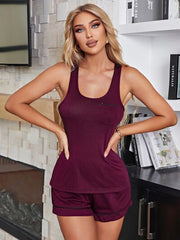 Scoop Neck Wide Strap Tank and Shorts Lounge Set