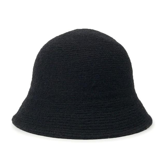 Solid color wool hat Bucket Hat Women's autumn and winter - FIVE TIGERS 