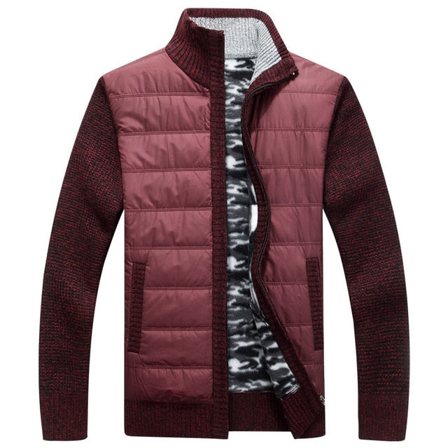 Men's Fleece Sweater Coat Thick Patchwork Wool