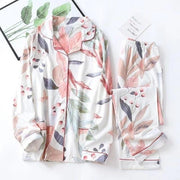 2020 Spring Leaves Printed Women's Pajama Cotton Plus Size Two-piece Set - FIVE TIGERS 