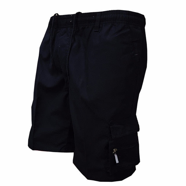 Men Solid Color Multi-pockets Drawstring Baggy Cargo Shorts