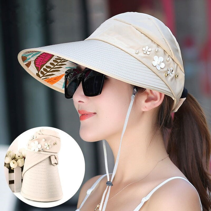 Hot summer sun hat with pearl adjustable big heads
