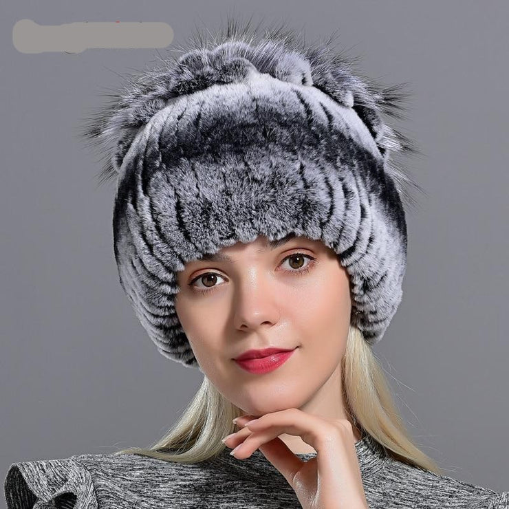 Fur Hats for Women Winter Real Rex Rabbit Hat Fox fur - FIVE TIGERS 