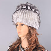Fur Hats for Women Winter Real Rex Rabbit Hat Fox fur - FIVE TIGERS 
