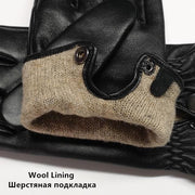 New Black Real Sheepskin Gloves Wool Lining Warm Driving Gloves - FIVE TIGERS 