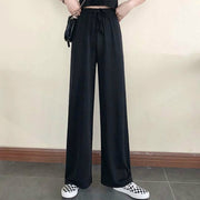 Women Pant Pure Black Lace-up Korean Style Loose Leisure High Waists