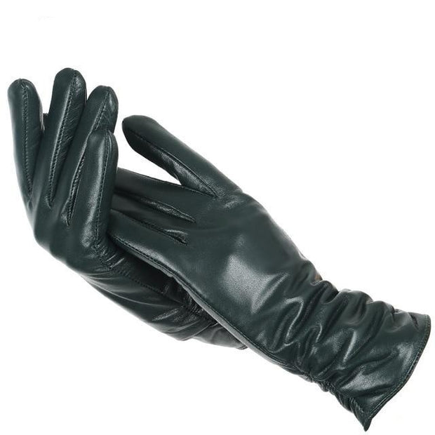Classic pleated leather gloves women color real leather - FIVE TIGERS 