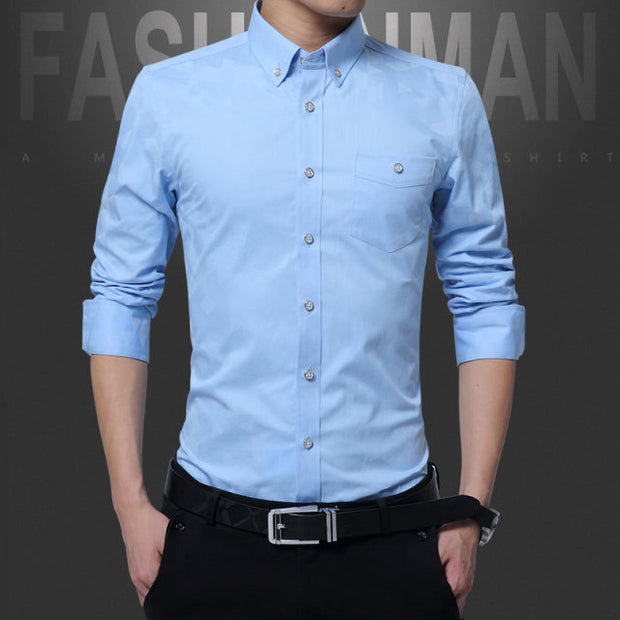 Men Shirt Long Sleeve Jacquard Weave Slim Fit Shirt