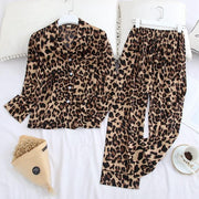 sleepwear Long Sleeve Pajamas Autumn Ice Silk Long Sleeve Trousers Suit - FIVE TIGERS 