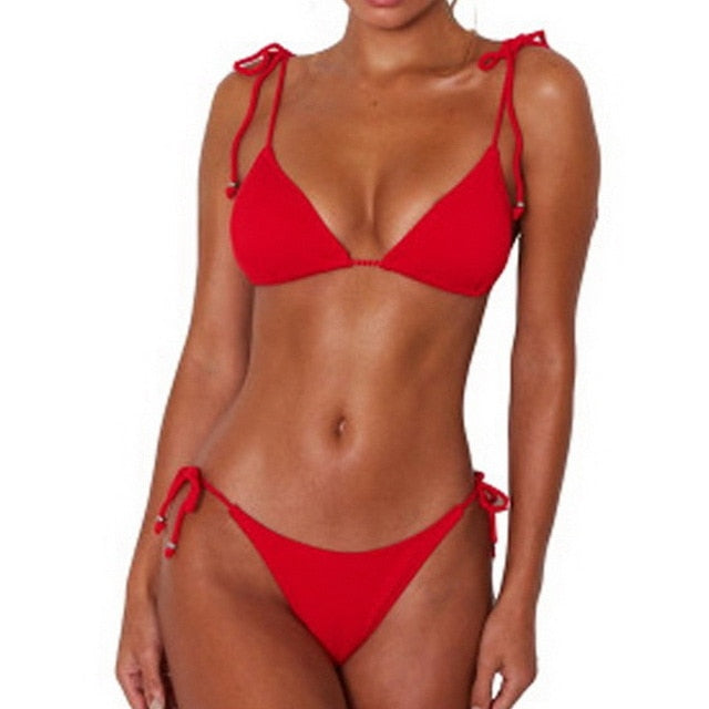 Women Bikini Swimwear Special Material Simple Solid Sexy Bathing Suits
