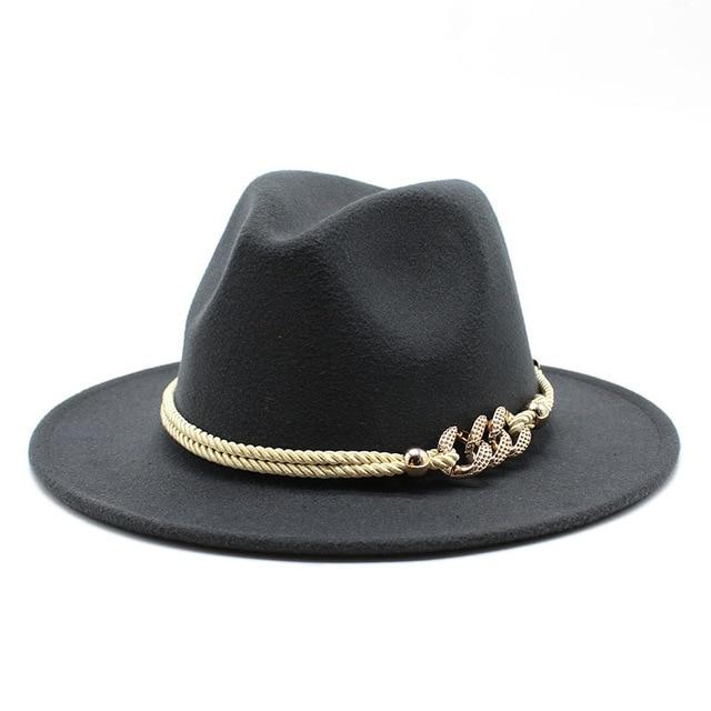 Black/white Simple Top Hat Panama Solid artifical wool - FIVE TIGERS 